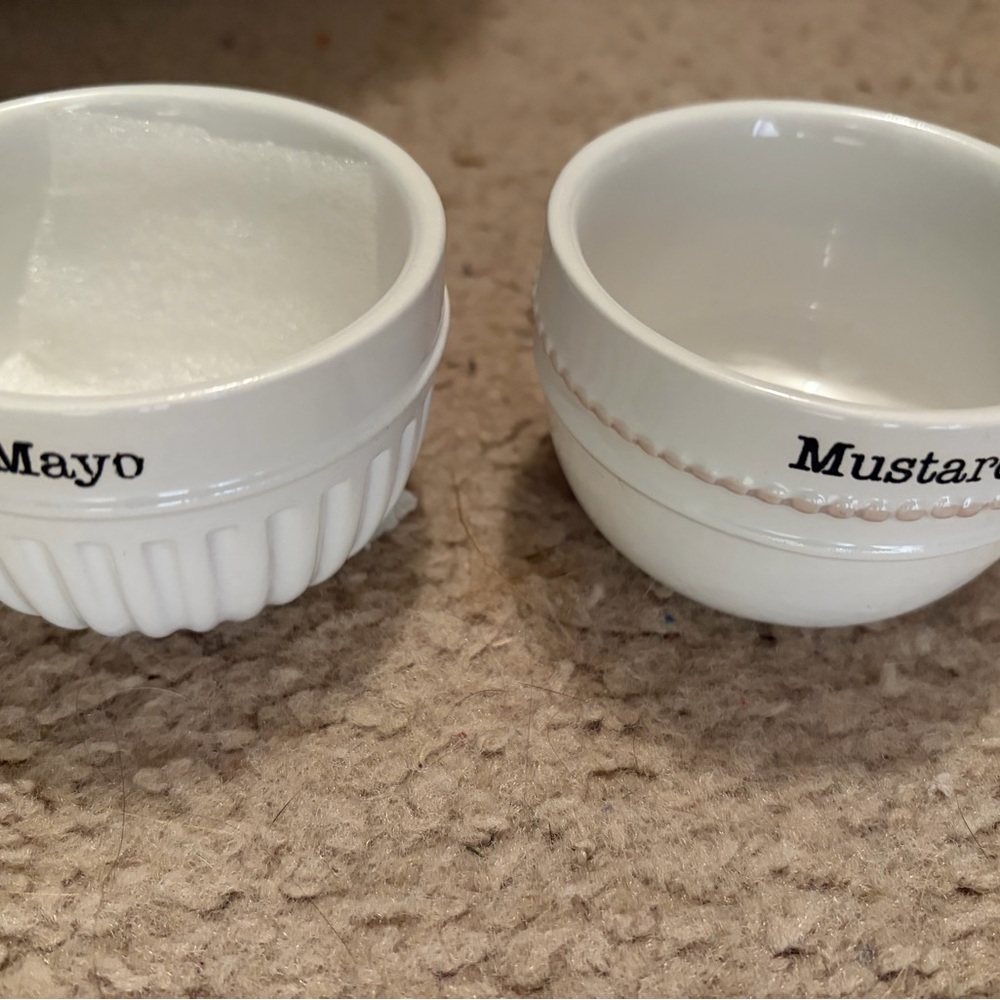 Small mud pie black White Ceramic Mayo and Mustard Bowls